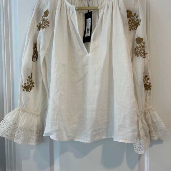 Nili Lotan Fleurine Gold Embroidered Blouse NWT XS - Picture 2 of 5